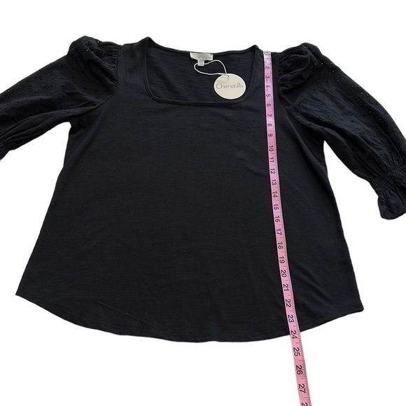 Status By Chenault Black Top With Eyelet 3/4 Length Puff Sleeve - Size Large - Picture 9 of 9